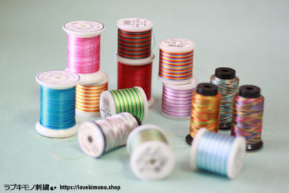 マルチの刺繍糸でミシン刺繍、らぶきもの刺しゅう