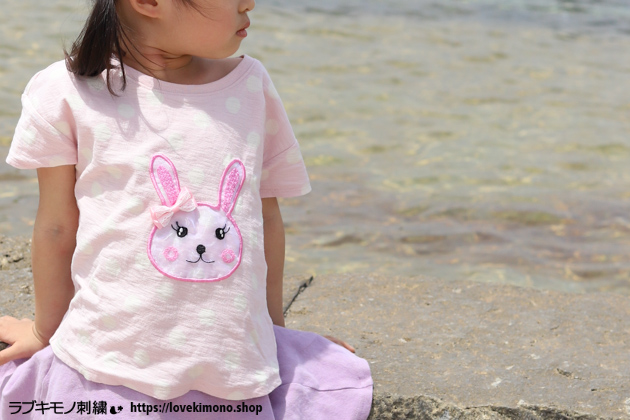 オーガンジーの刺繍アップリケ ウサギちゃんtシャツ ラブキモノ刺繍 公式ホームページ