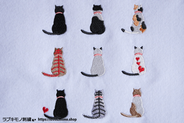 今週のワンコイン デザインpack97 猫ちゃん後ろ姿a ９種類 刺繍データ ラブキモノ刺繍 公式ホームページ
